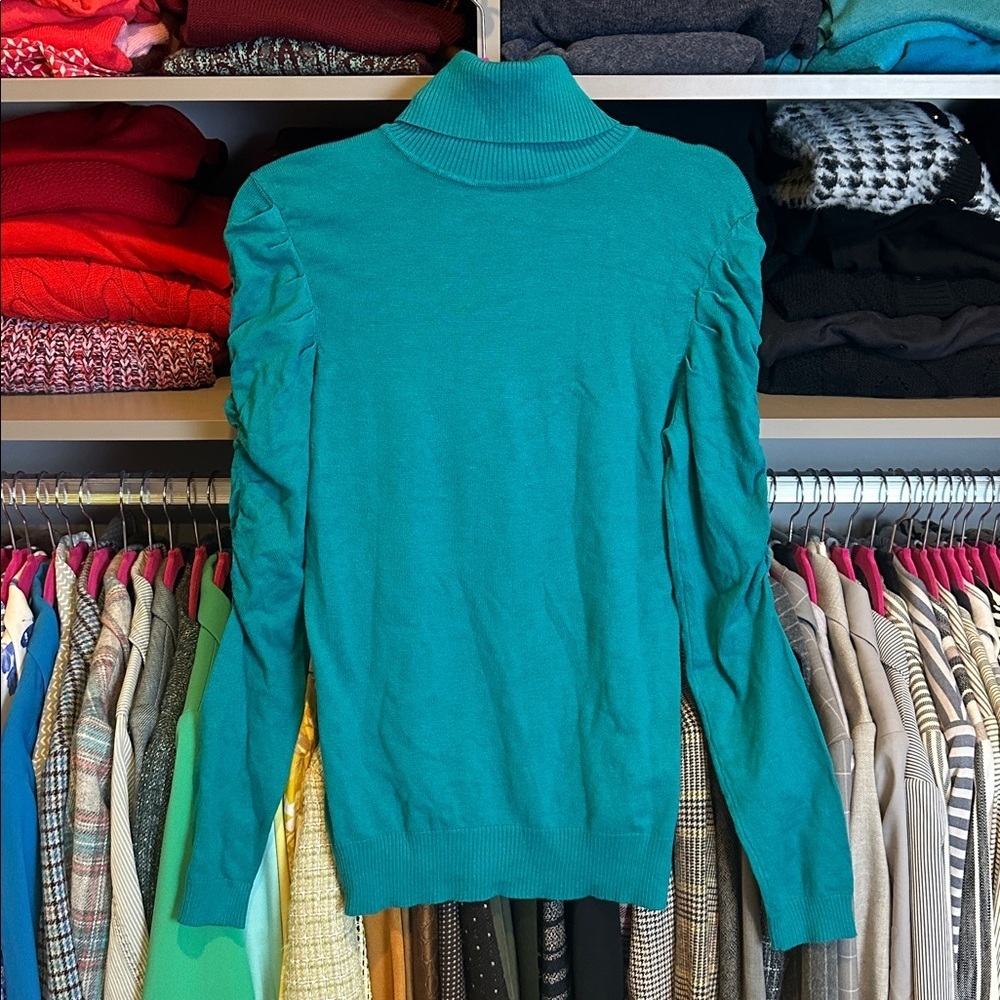 Joseph A bluish green long ruched sleeve turtleneck sweater size S
